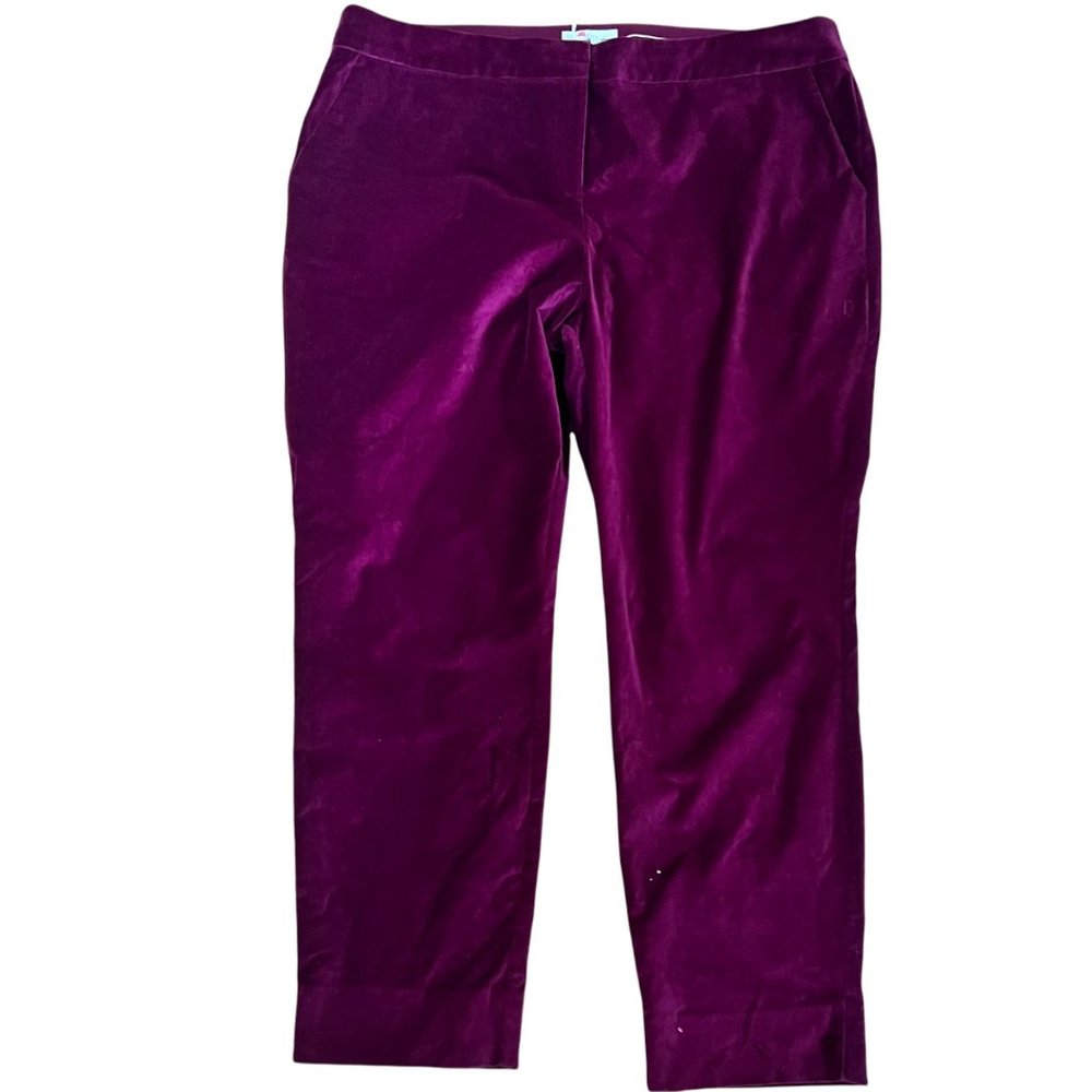 Boden Cranberry Velvet Straight Leg Trousers 18L NWT - Picture 2 of 9